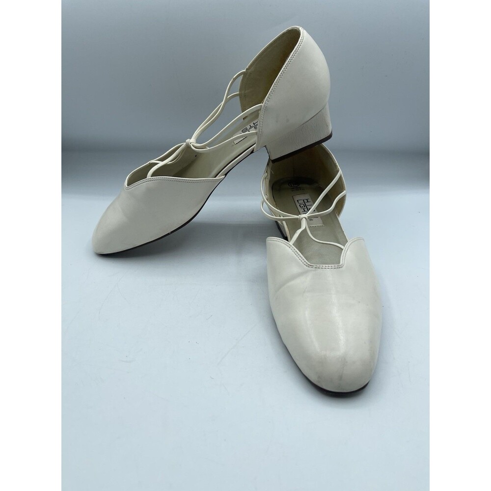HIGH LIGHTS Vintage Ivory Block Heel Mary Jane Shoes Size 11W